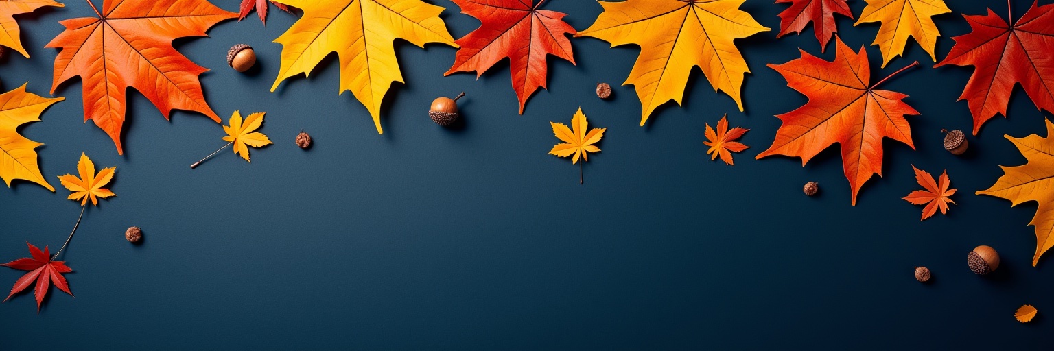 Autumn leaves on a deep blue background